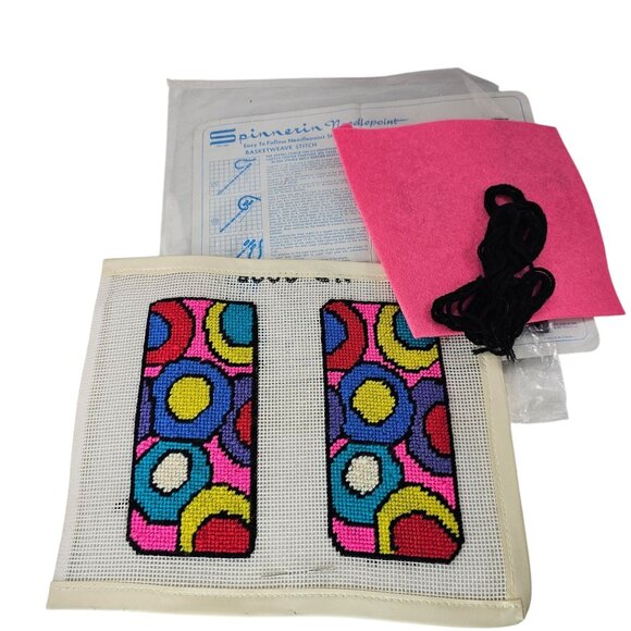 Vintage Spinnerin Needlepoint Eyeglass Case Kit Completed Ready To Put Together - Picture 1 of 8